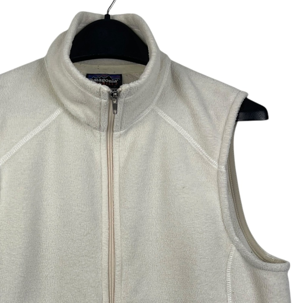 Patagonia Synchilla Vest Womens L Cream Full Zip Fleece Hiking Zip Pockets 25165